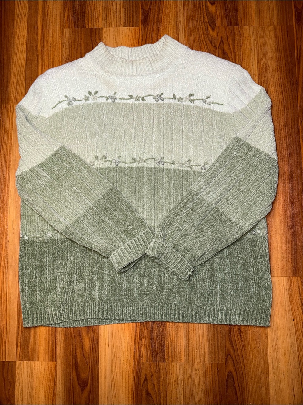 Alfred Dunner Cream and Sage Green Ombre Knit Sweater